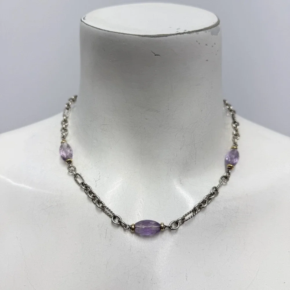 David Yurman Sterling 18K Gold Amethyst Bijoux Figaro Necklace 21 Grams 17